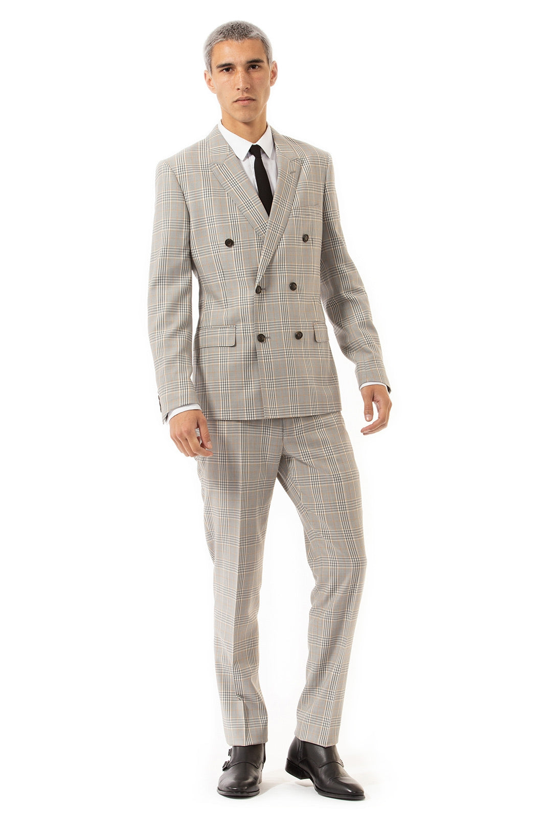 Grey check double breasted on sale suit