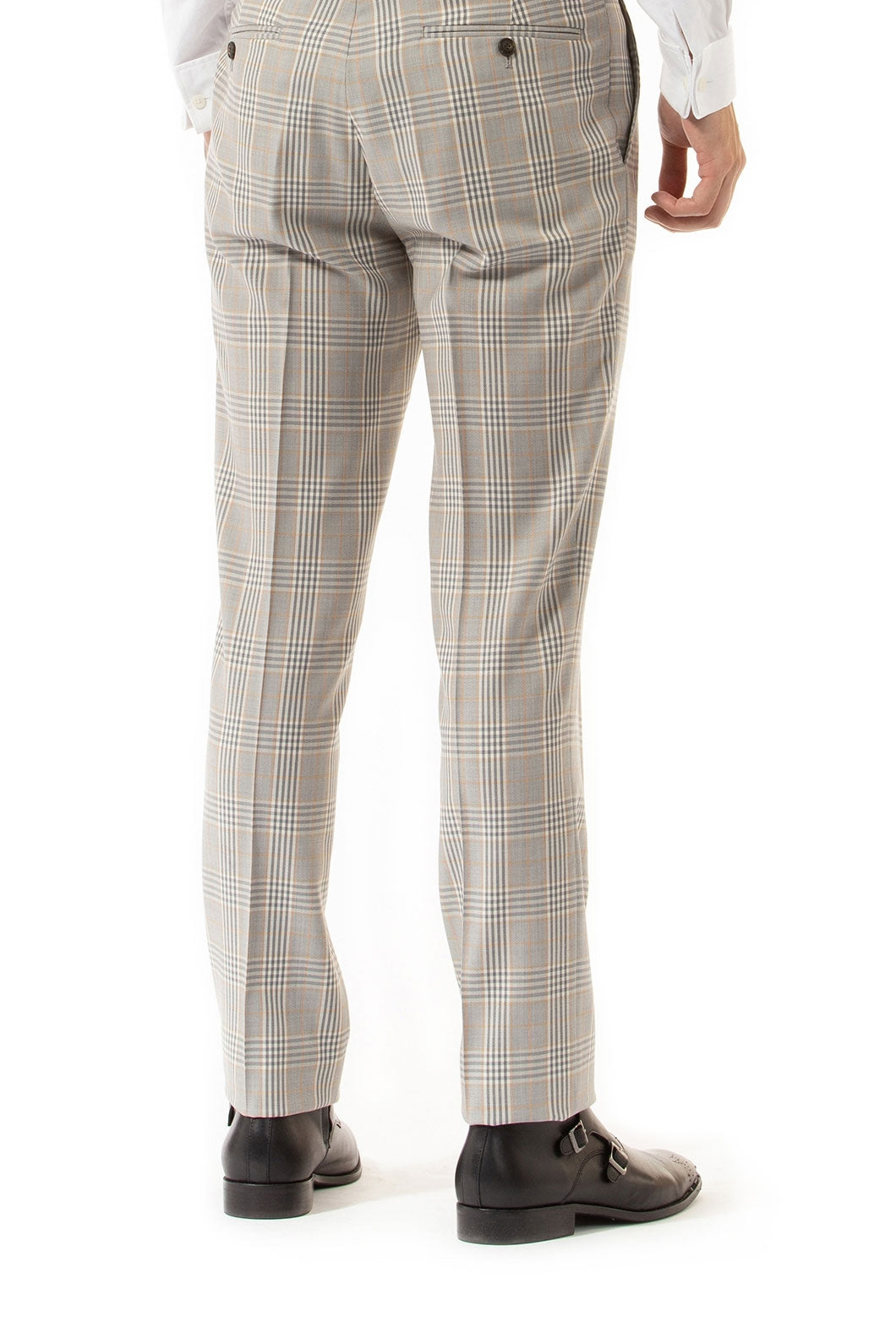 Dobell Light Grey With Lavender Overcheck Suit Pants  Dobell